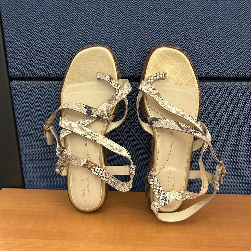 Beautiful Gold Snakeskin Strappy Cole Haan Flat Sandals Size 7B